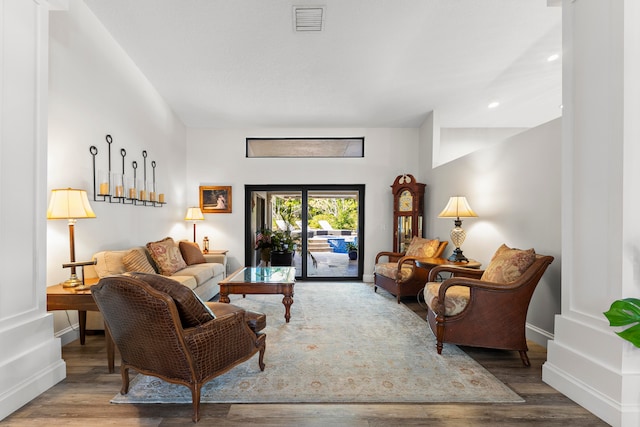 living room with wood-type flooring