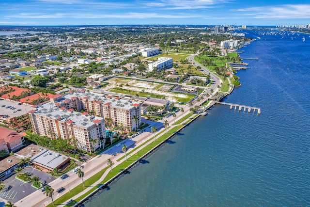 bird's eye view featuring a city view and a water view