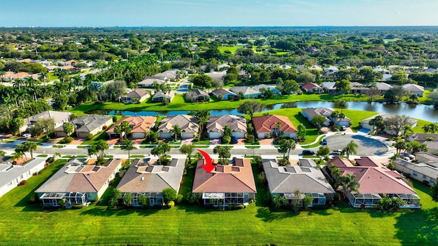 bird's eye view featuring a water view