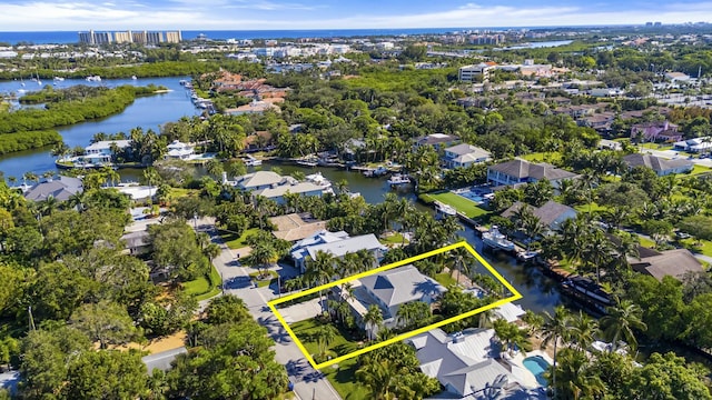 aerial view with a water view