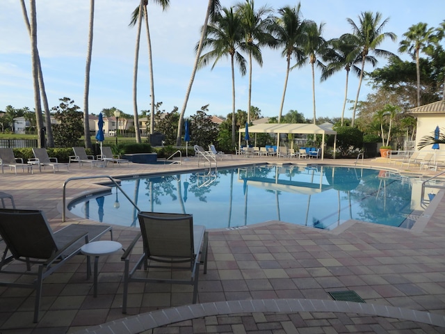 view of swimming pool featuring a patio