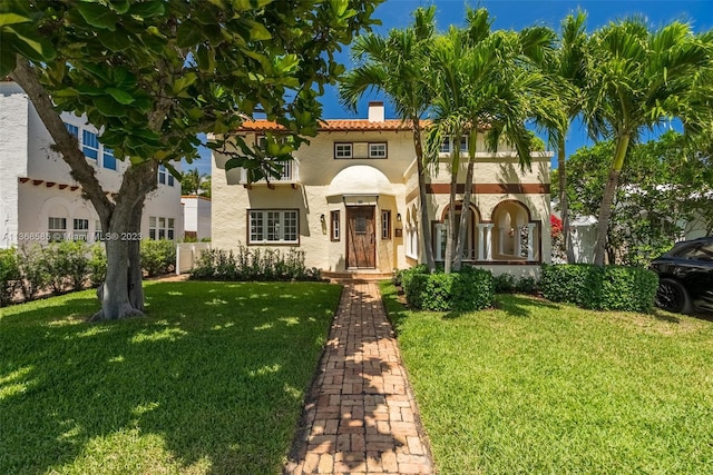 mediterranean / spanish-style house with a front yard