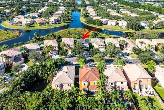 aerial view with a water view