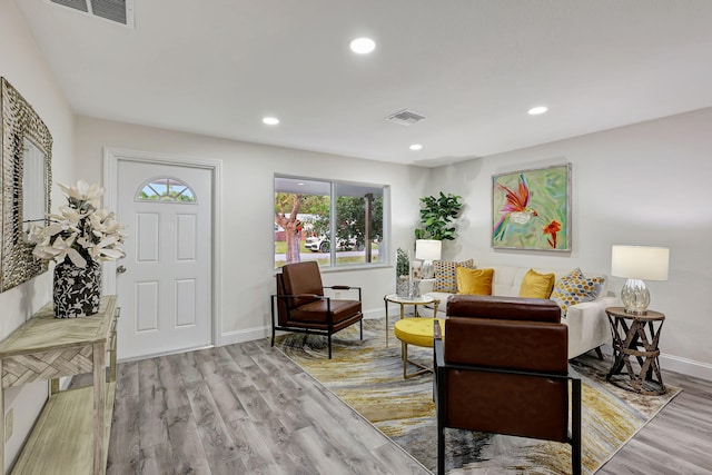 living room featuring light wood-type flooring