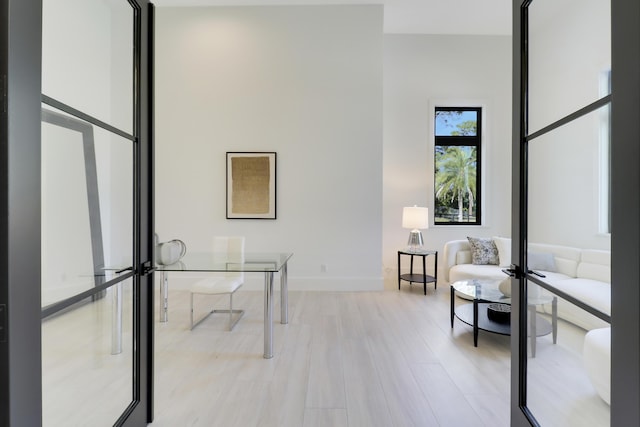 office area with light wood-type flooring