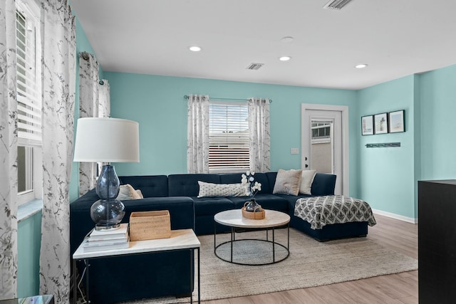 living room featuring light hardwood / wood-style floors