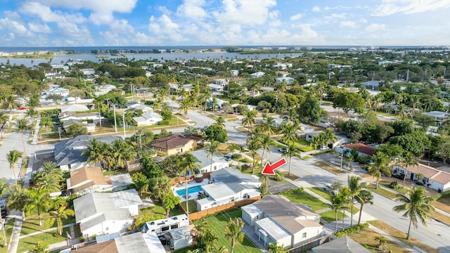 bird's eye view featuring a water view