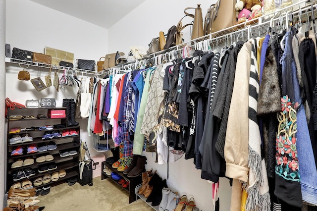 walk in closet with carpet