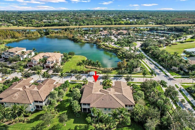 bird's eye view featuring a water view