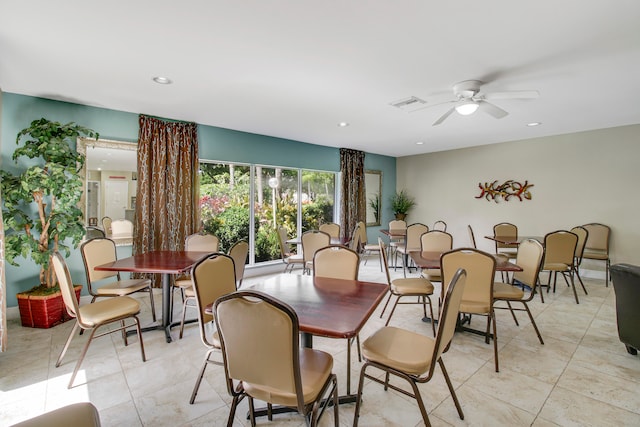 dining area with ceiling fan