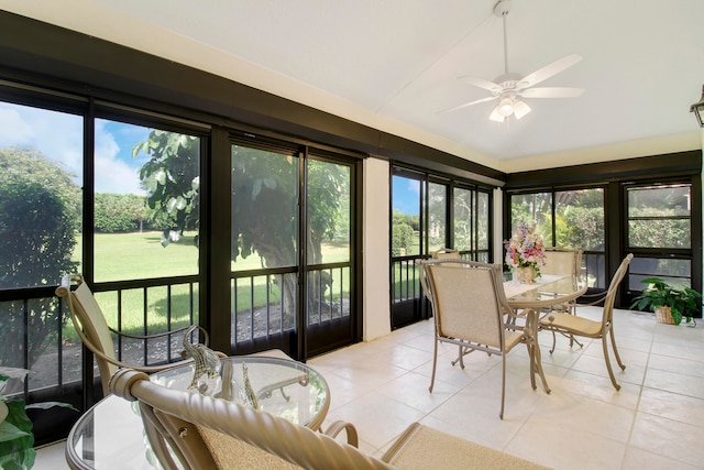 sunroom / solarium with a wealth of natural light and ceiling fan