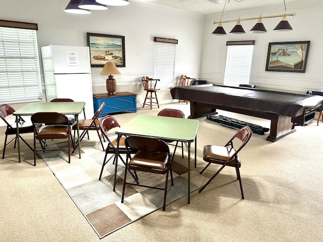 rec room with carpet floors and pool table