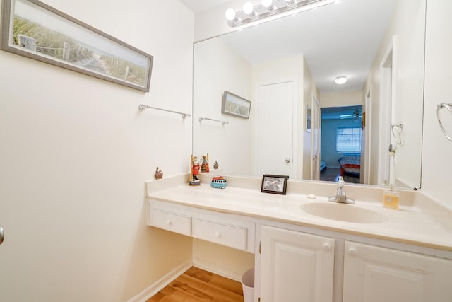 bathroom with vanity and wood-type flooring