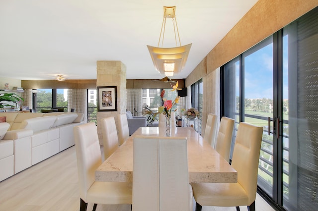 dining space with light hardwood / wood-style flooring