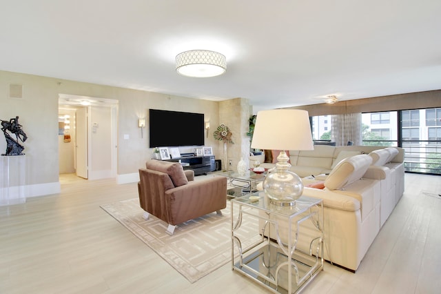 living room featuring light hardwood / wood-style flooring