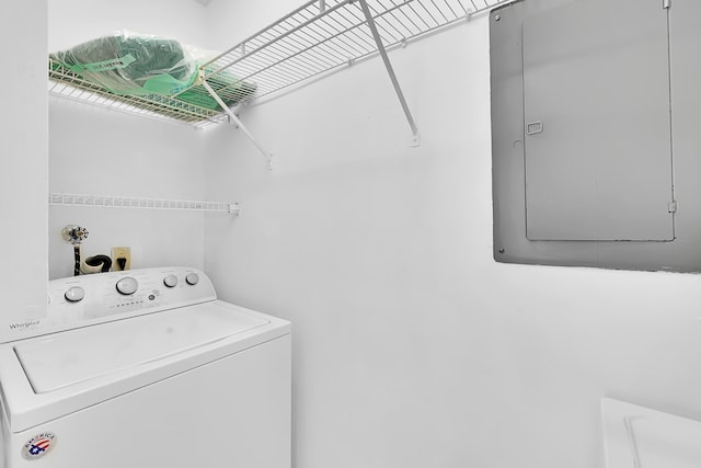 laundry room with electric panel and washer / dryer