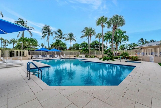 view of swimming pool featuring a patio