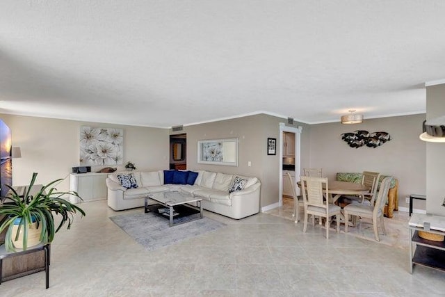 living room featuring ornamental molding