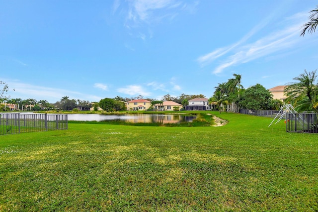 view of yard with a water view