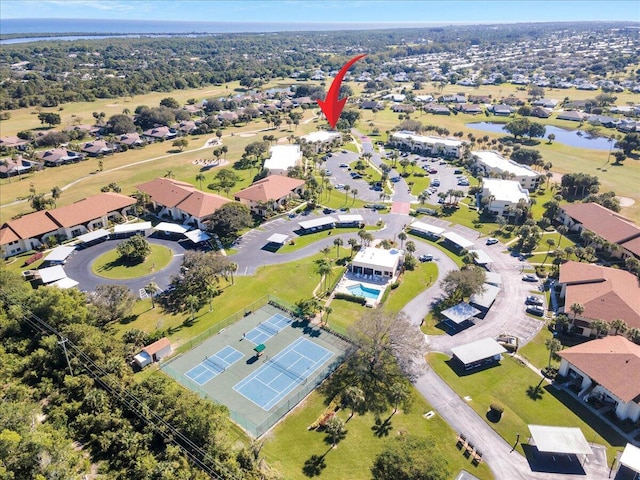 bird's eye view featuring a water view