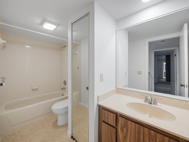 full bathroom featuring vanity, toilet, and tiled shower / bath combo