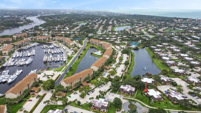 aerial view with a water view