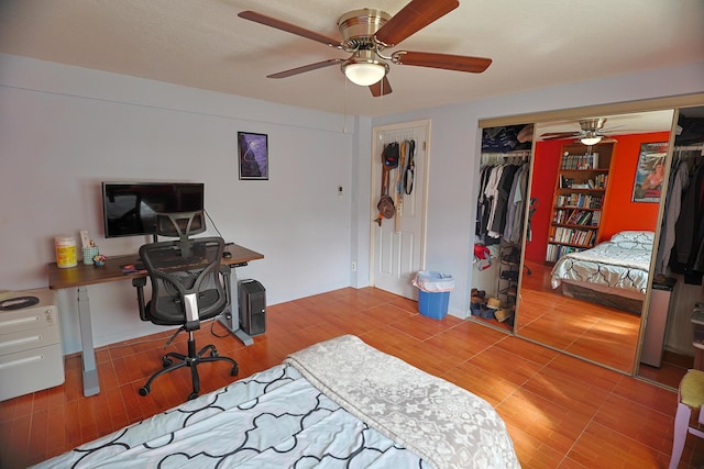 office area featuring ceiling fan and hardwood / wood-style flooring