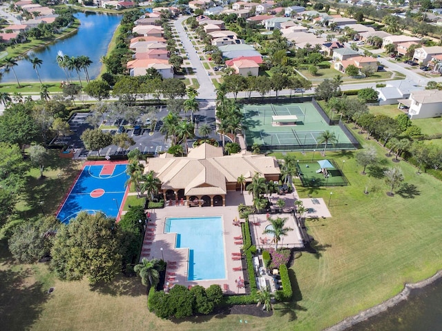 bird's eye view featuring a water view