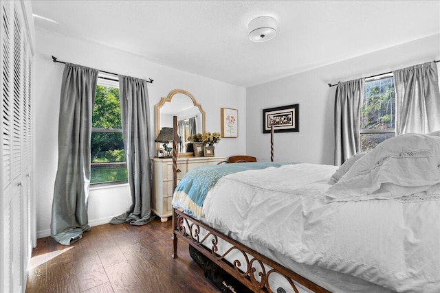 bedroom featuring a closet and dark hardwood / wood-style flooring