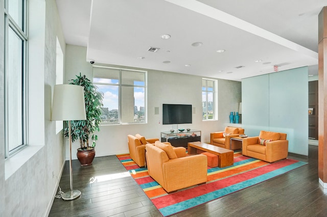 living room with dark wood-type flooring