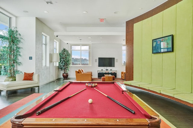 rec room featuring hardwood / wood-style floors and billiards