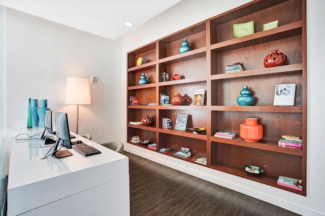 home office featuring dark wood-type flooring