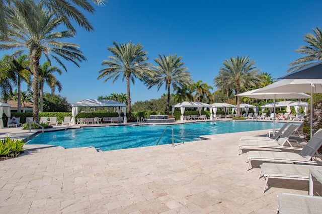 view of pool with a gazebo and a patio