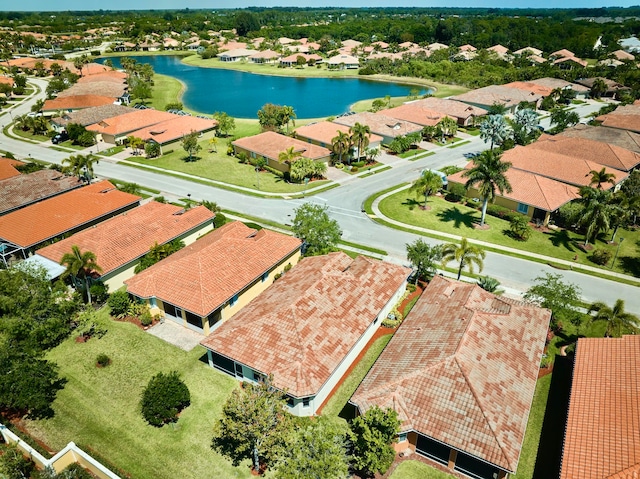 drone / aerial view featuring a water view