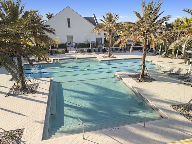 view of swimming pool featuring a patio