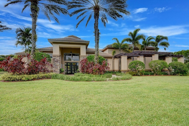 view of yard with french doors