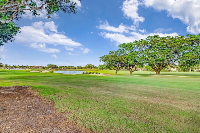 view of community featuring a yard and a water view