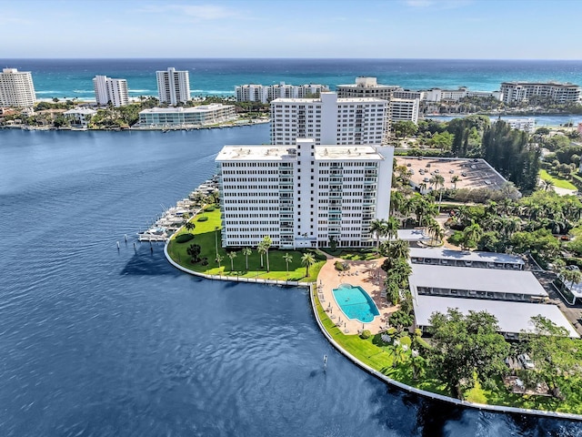 bird's eye view featuring a water view