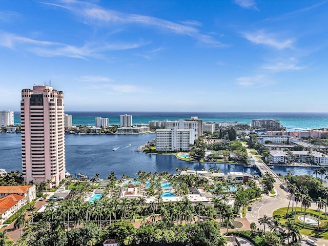 bird's eye view featuring a water view