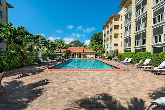 view of swimming pool featuring a patio