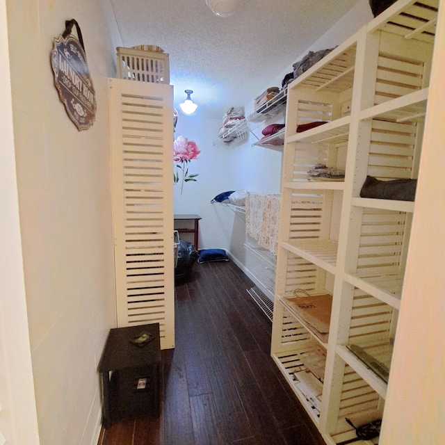 spacious closet with dark wood-type flooring