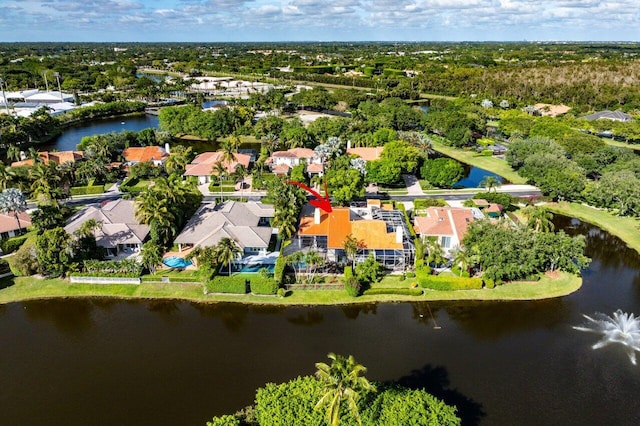 bird's eye view featuring a water view