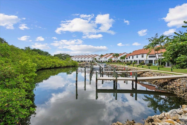 view of dock with a water view