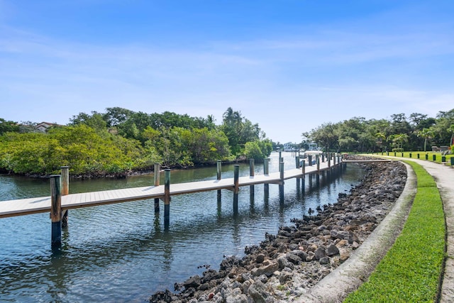 view of dock with a water view