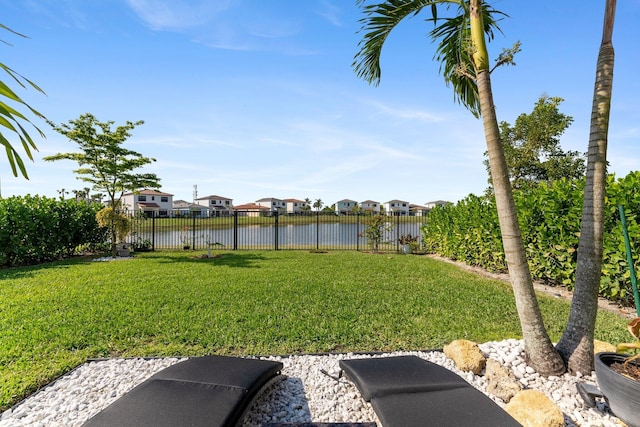 view of yard with a water view