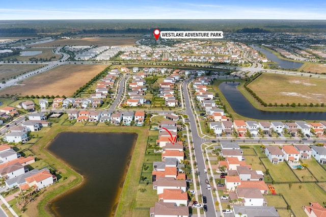 bird's eye view featuring a water view