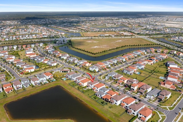 aerial view with a water view