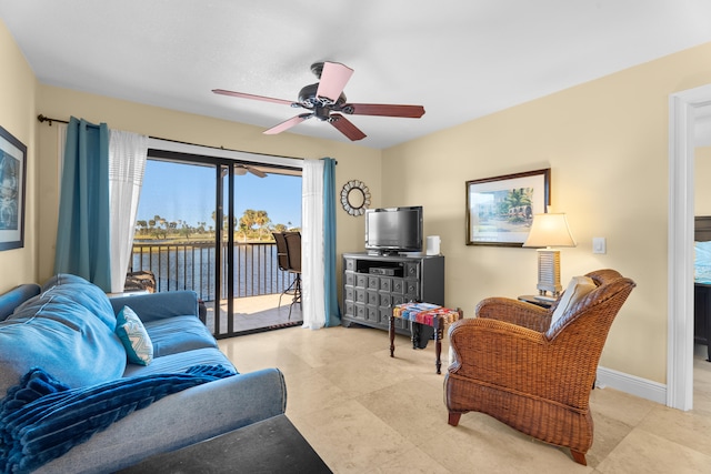 living room featuring ceiling fan