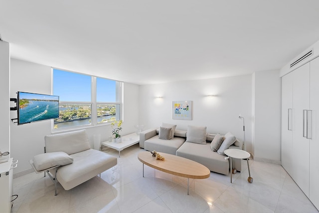 living room featuring light tile patterned floors