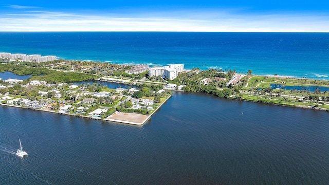 bird's eye view featuring a water view